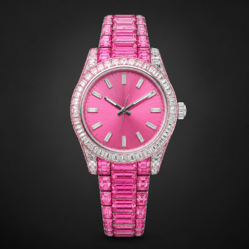 Hot pink Rolex watch
photorealistic jewelry design, Hot pink Rolex watch , just the design no text