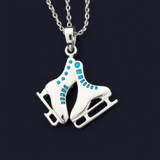 Pendant silver with stylized ice figure skating skates. Remove boots and leave only lowest part of skates. Add turquoise