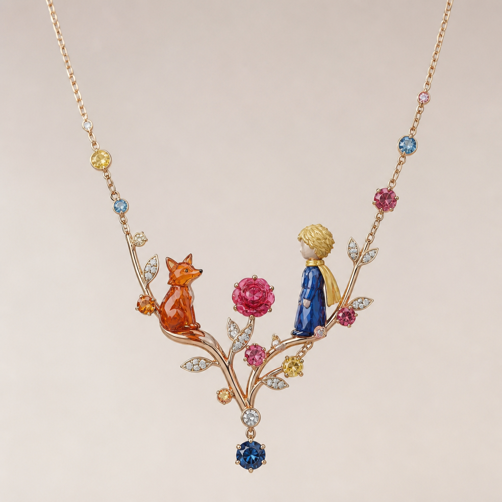 The little prince inspired. Gem stone that represent the little fox and little prince and the rose. Make a necklace that is intervine of different gem stones