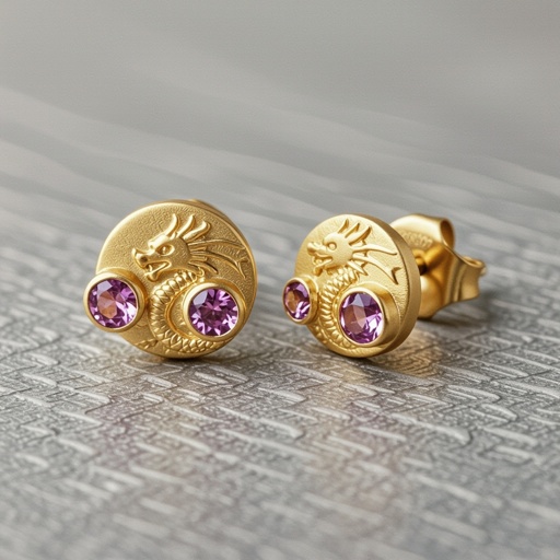 Золотые матовые серьги с изображением дракона узоры и камни мелкие раузтопаз