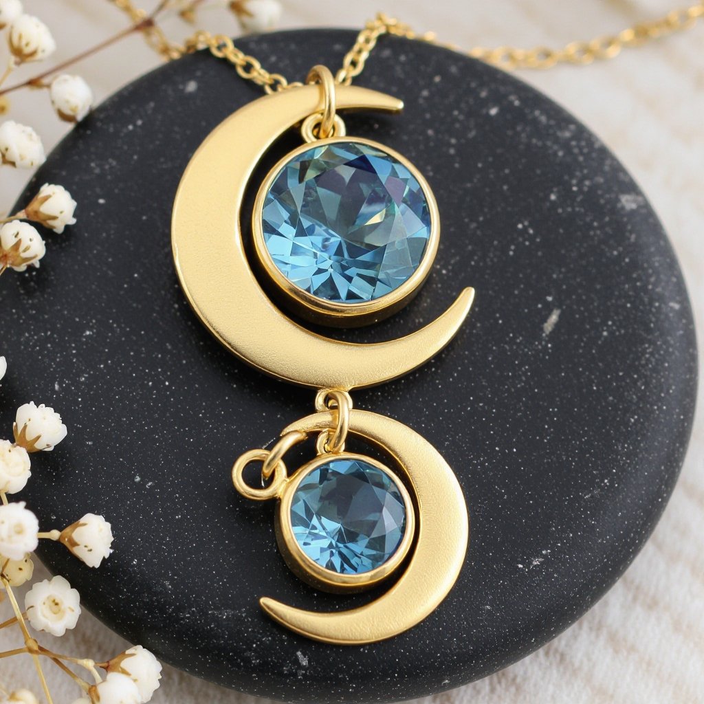 Подвеска из трех полумесяцев с узорами и камнями раухтопаза из матового неровного светлого золота с узорами соединенных цепочкой сверху самый широкий полукруг дальше средний и снизу самый маленький