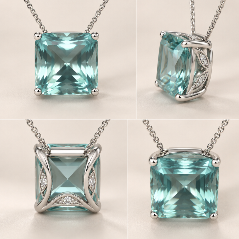 A women's pendant made of white gold. 2.8 ct show hidden bail with a pretty basket design that has a few tiny diamond accents
using the attached image as a visual reference, create A women's pendant made of white gold. 2.8 ct show hidden bail with a pretty basket design that has a few tiny diamond accents. photorealistic, just the design no text