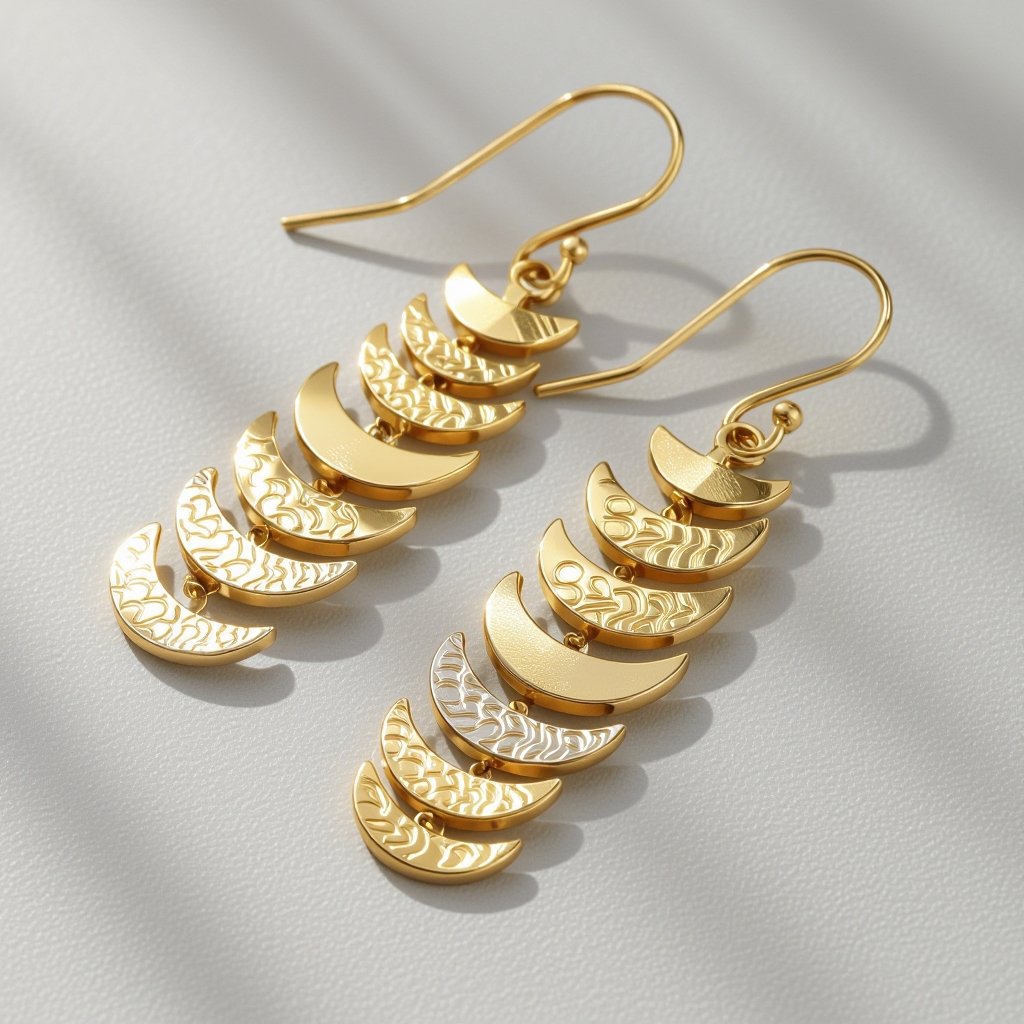 Серьги в золоте без камней фазы луны длинные серьги плавные формы