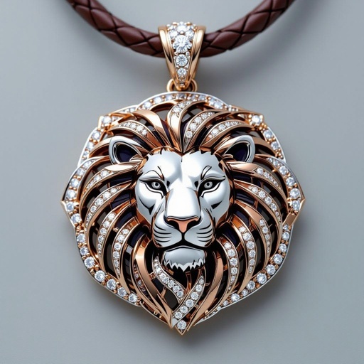 Geomatric leather of rose abd ehite gold lion pendant set of the collection of voulume and structure shapes