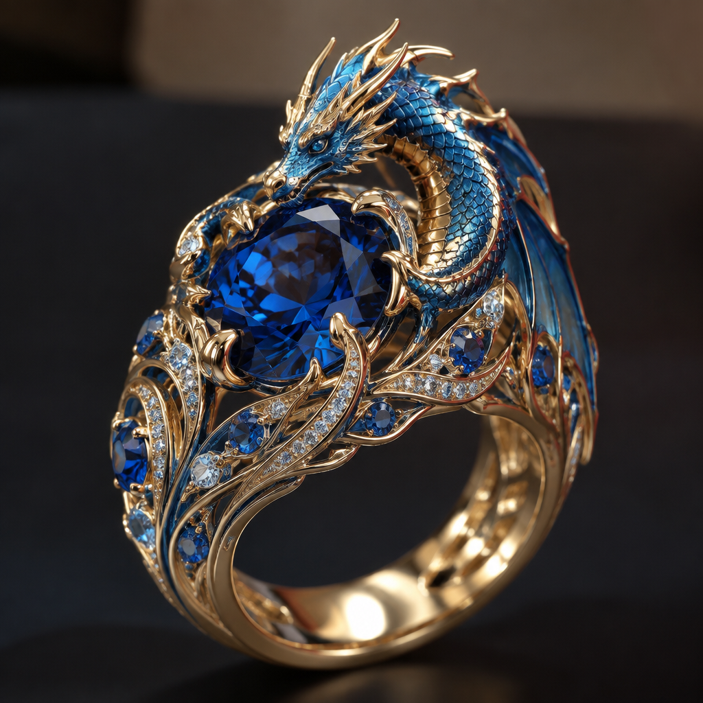 A women's ring, highly ornate, intricate and elaborate, richly detailed. blue dragon ko AK ring me design karo
photorealistic jewelry design, A women's ring, highly ornate, intricate and elaborate, richly detailed. blue dragon ko AK ring me design karo, modern style, just the design no text