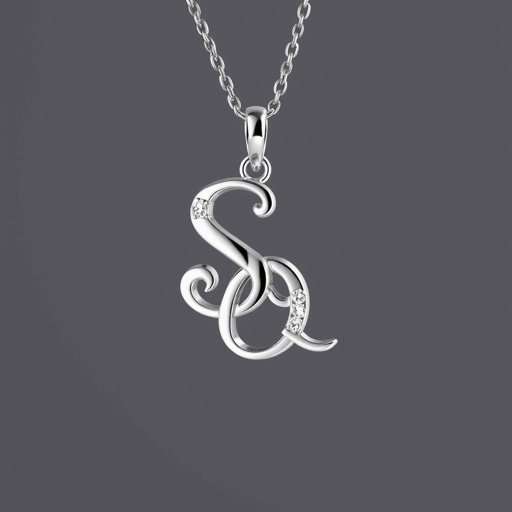 silver necklace with the pendant in conjoined letters SQ with white  stones. Make it cute and simple 