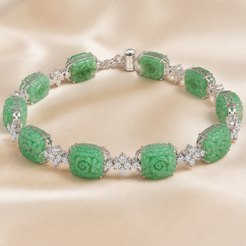 A artistic women's bracelet with diamond stones. Create a 6-inch bracelet or bangle using the 12 beads shown in the attached picture. Each= bead is 9.7 millimeters long.
using the attached image as a visual reference, create A artistic women's bracelet with diamond stones. Create a 6-inch bracelet or bangle using the 12 beads shown in the attached picture. Each= bead is 9.7 millimeters long.. photorealistic, just the design no text