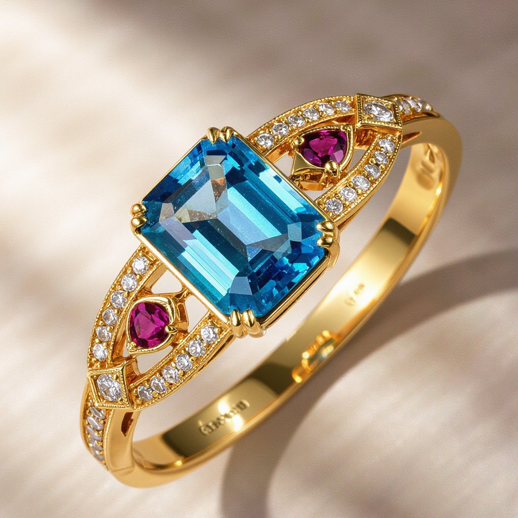 Bracelet; 1 large Emerald Cut Tanzanite stone in middle; 1 small round cut garnet; 1 small round cut zircon; 1 small triangle cut amethyst; 1 small triangle cut ruby