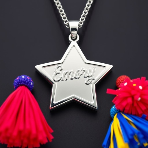 Medal necklace that is good for a cheerleader that says Emory