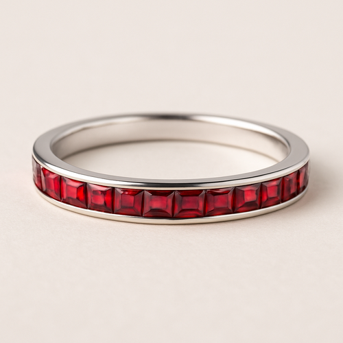 Small  Emerald cut red spinal Eternity ring