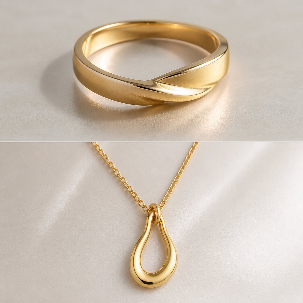 A women's ring made of gold suitable for daily wear. gold necklace
photorealistic jewelry design, A women's ring made of gold suitable for daily wear. gold necklace, modern style, just the design no text
