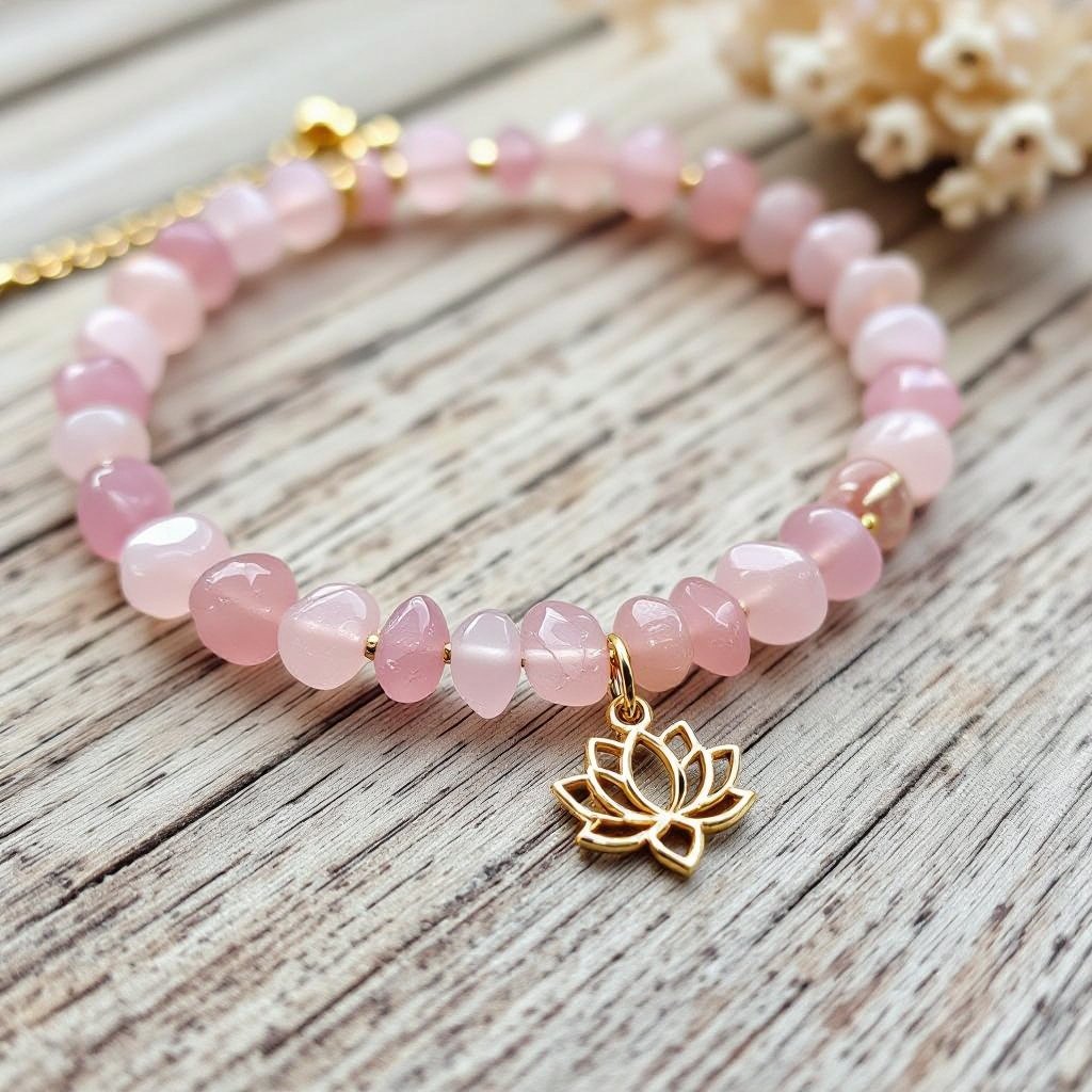 Чокер из натурального мелкого необработанного розового кварца неровной формы бусины с золотой маленькой подвеской в форме лотоса