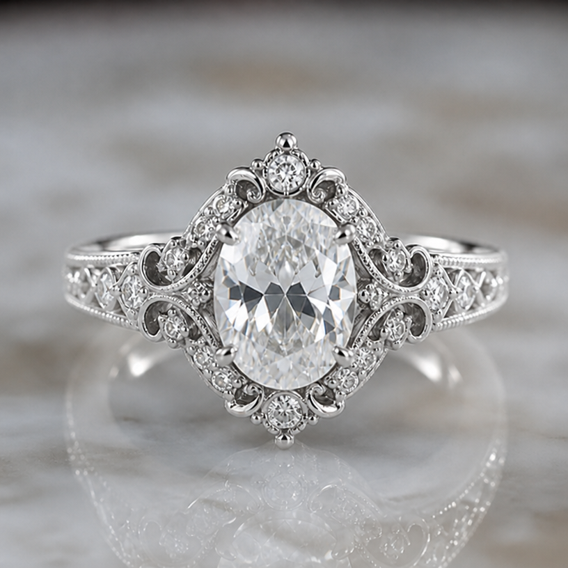 Make the band plan white gold
edit the attached jewelry design with these instructions: Make the band plan white gold. keep it photorealistic, just the design no text