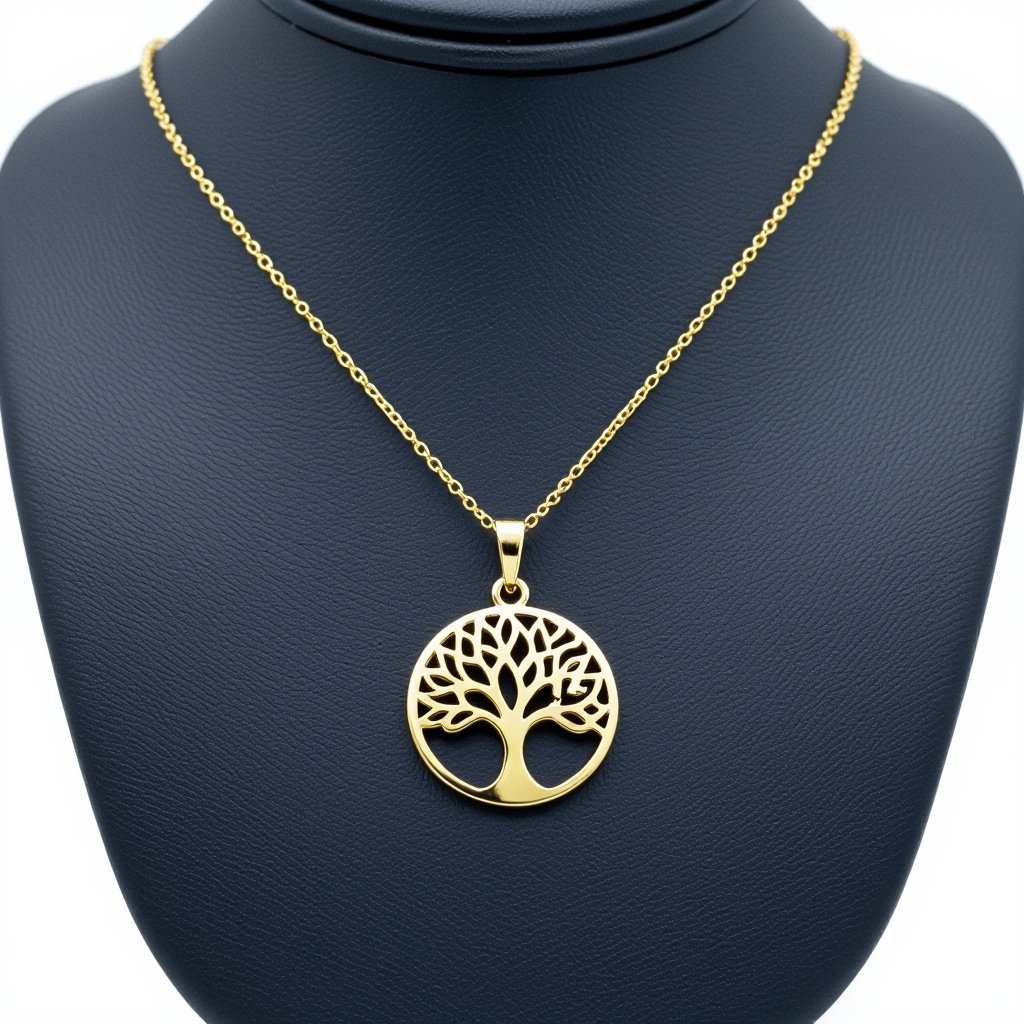 Золотой кулон с изображением дерева с завитками