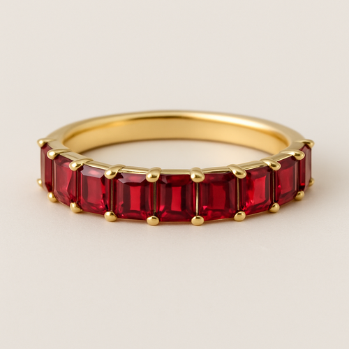 Small  Emerald cut red spinal Eternity gold ring 