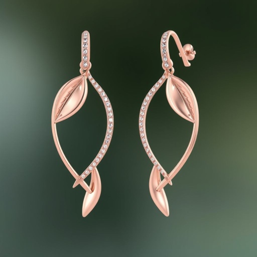 Pink gold oneleaves with diamonds ear ring on top