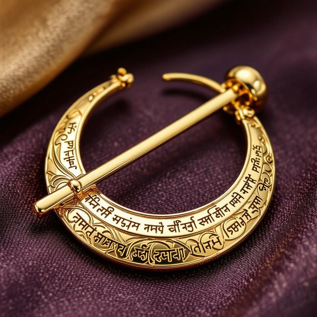 Серьги золотые в форме тонкого изящного полумесяца, полукруг как продолжение застежки, на полукруге надписи мантрами на санскрите