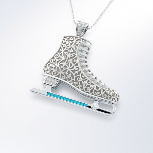Silver Pendant shape one ice skate with turquoise stripe inside the low thin part blade