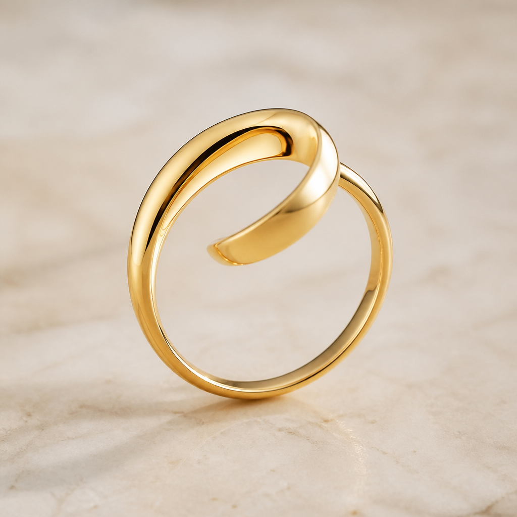 A modern women's ring made of gold
photorealistic jewelry design, A modern women's ring made of gold, modern style, just the design no text