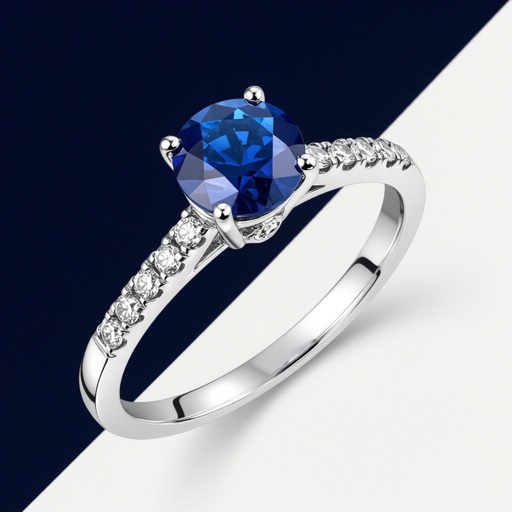 Make a ring white gold with round shape Royal Blue Colour Sapphire