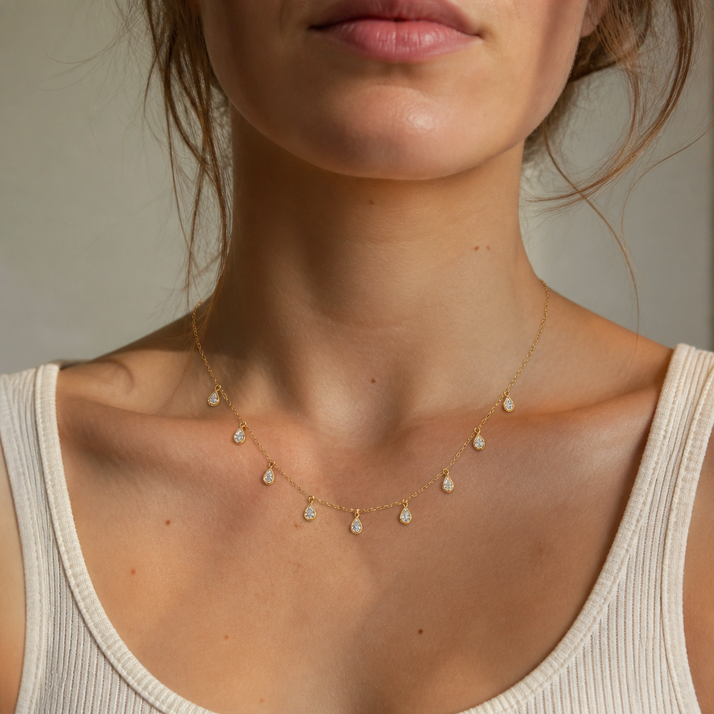 Photorealistic virtual try-on: place the jewelry from the reference design onto the neck in the user's photo. Keep the person, skin and background unchanged; realistic scale, perspective and lighting.
photorealistic jewelry design, Photorealistic virtual try-on: place the jewelry from the reference design onto the neck in the user's photo. Keep the person, skin and background unchanged; realistic scale, perspective and lighting., just the design no text