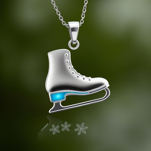 Silver Pendant shape one ice skate with turquoise stripe inside the low thin part blade