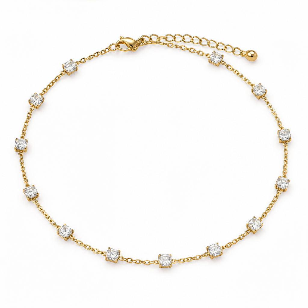 Princess cut anklet
photorealistic jewelry design, Princess cut anklet
, just the design no text