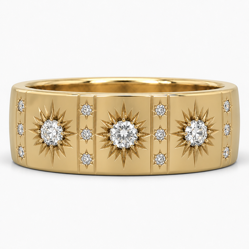 More uniform columns, diamonds
edit the attached jewelry design with these instructions: More uniform columns, diamonds. keep it photorealistic, just the design no text