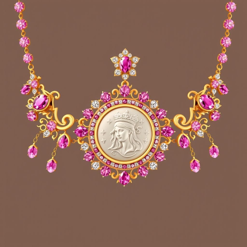 Royal necklace with God photo with pink diamond gold