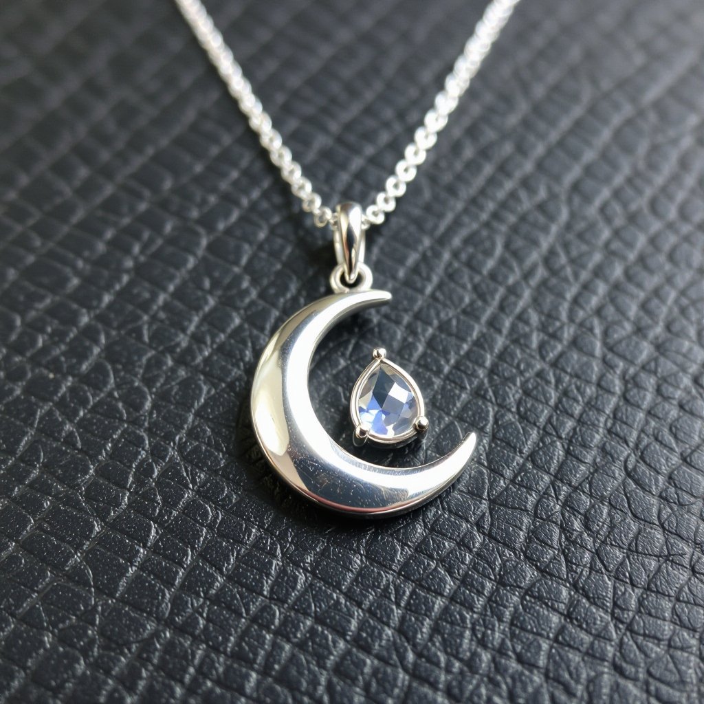 Луна полумесяцем и маленький в виде кристала лунный камень подвеска