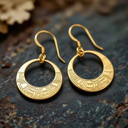 Серьги золотые в форме тонкого изящного полумесяца, полукруг как продолжение застежки, на полукруге надписи мантрами на санскрите