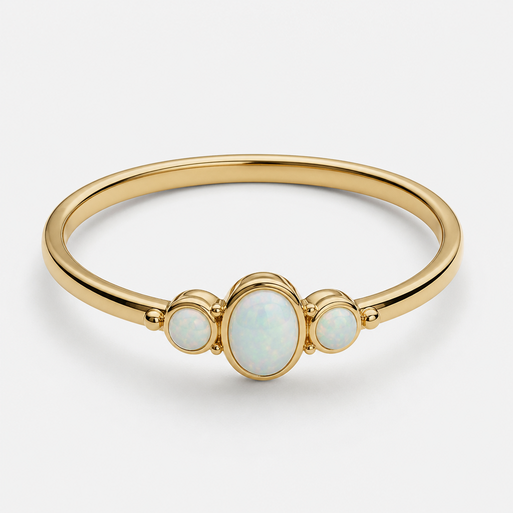 A minimalist women's ring made of gold with opal stones. bracciale oro bianco con scritta Elia
photorealistic jewelry design, A minimalist women's ring made of gold with opal stones. bracciale oro bianco con scritta Elia, minimalist style, just the design no text
