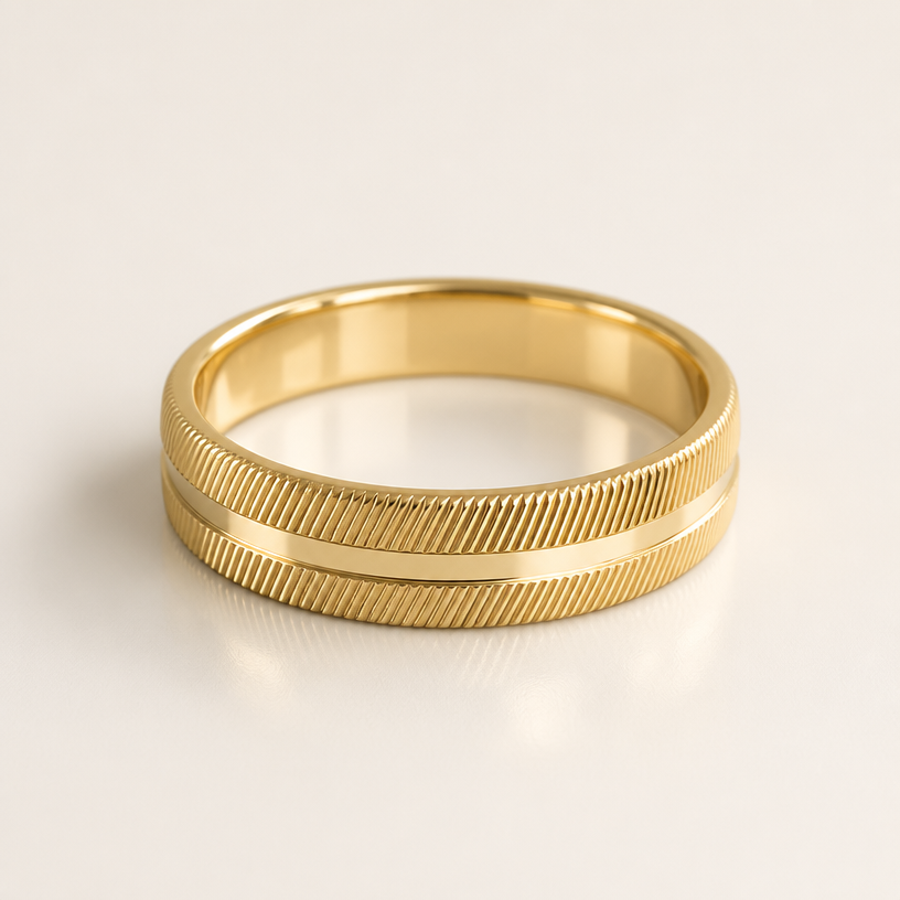 A minimalist women's ring made of gold
using the attached image as a visual reference, create A minimalist women's ring made of gold. photorealistic, just the design no text