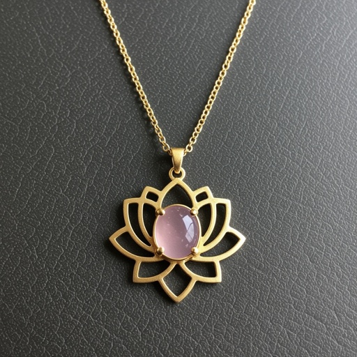 Золотая матовая цепочка. Подвеска матовая лотос шесть лепестков нижние лепестки крупнее верхних  не круглый . В сердце лотоса матовый розовый кварц овальный
