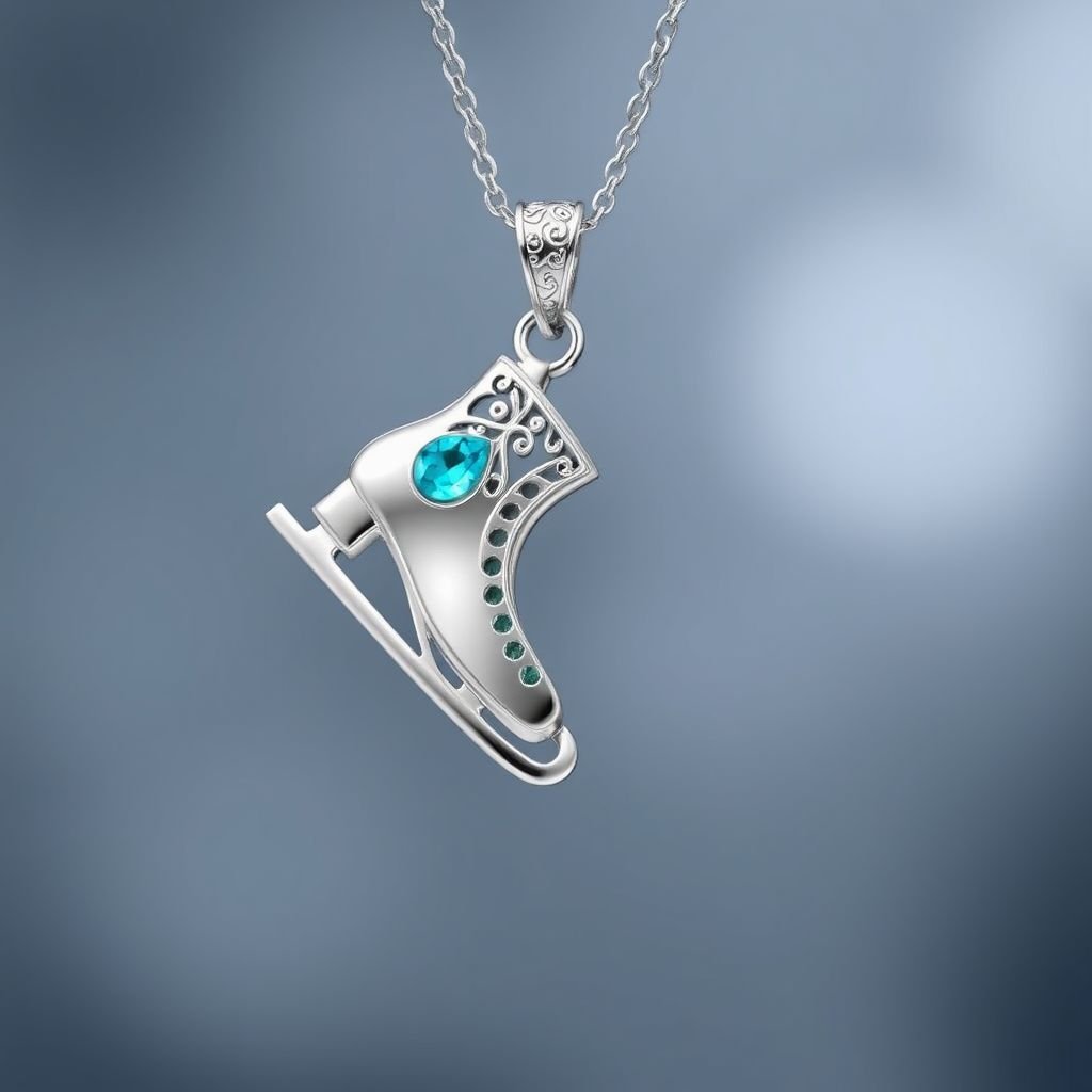 Pendant silver with stylized ice figure skating skates. Remove boots and leave only lowest part of skates. Add turquoise