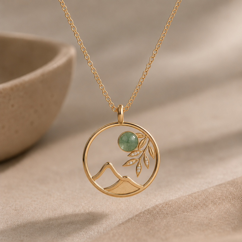Actually change it to aventurine and make it more chic and expensive looking
edit the attached jewelry design with these instructions: Actually change it to aventurine and make it more chic and expensive looking. keep it photorealistic, just the design no text