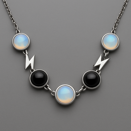 Opalite and onyx collar linked with white gold lightening bolts