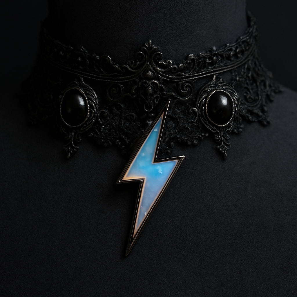 Opalite and onyx lightening bolt collar