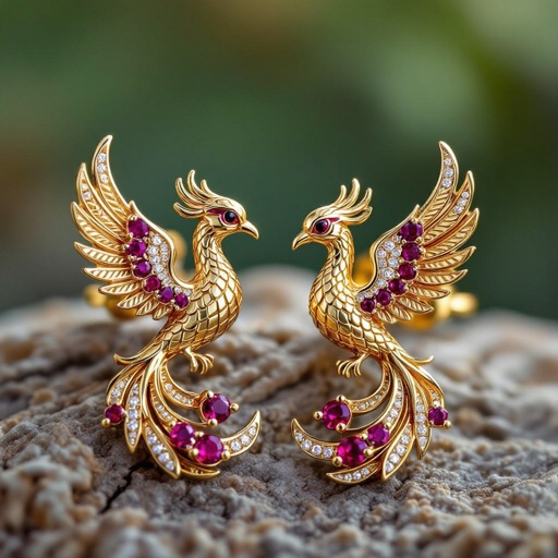 Миниатюрные аккуратные серьги с птицей феникс