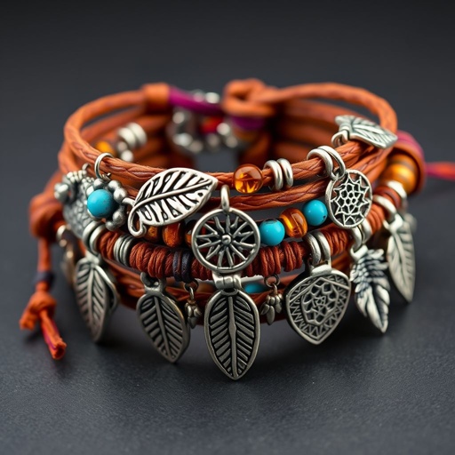 Leather bracelet with silver charms