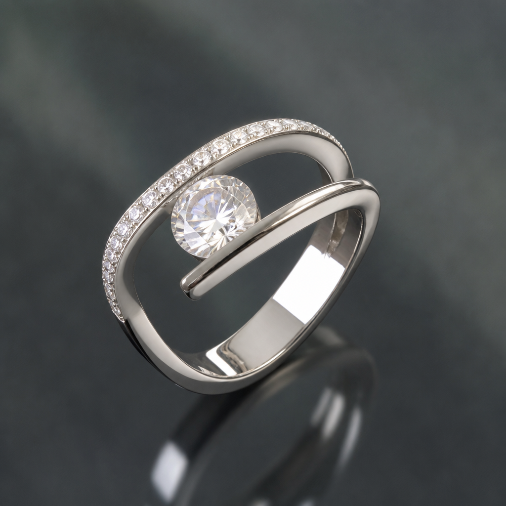 A modern women's ring
photorealistic jewelry design, A modern women's ring, modern style, just the design no text
