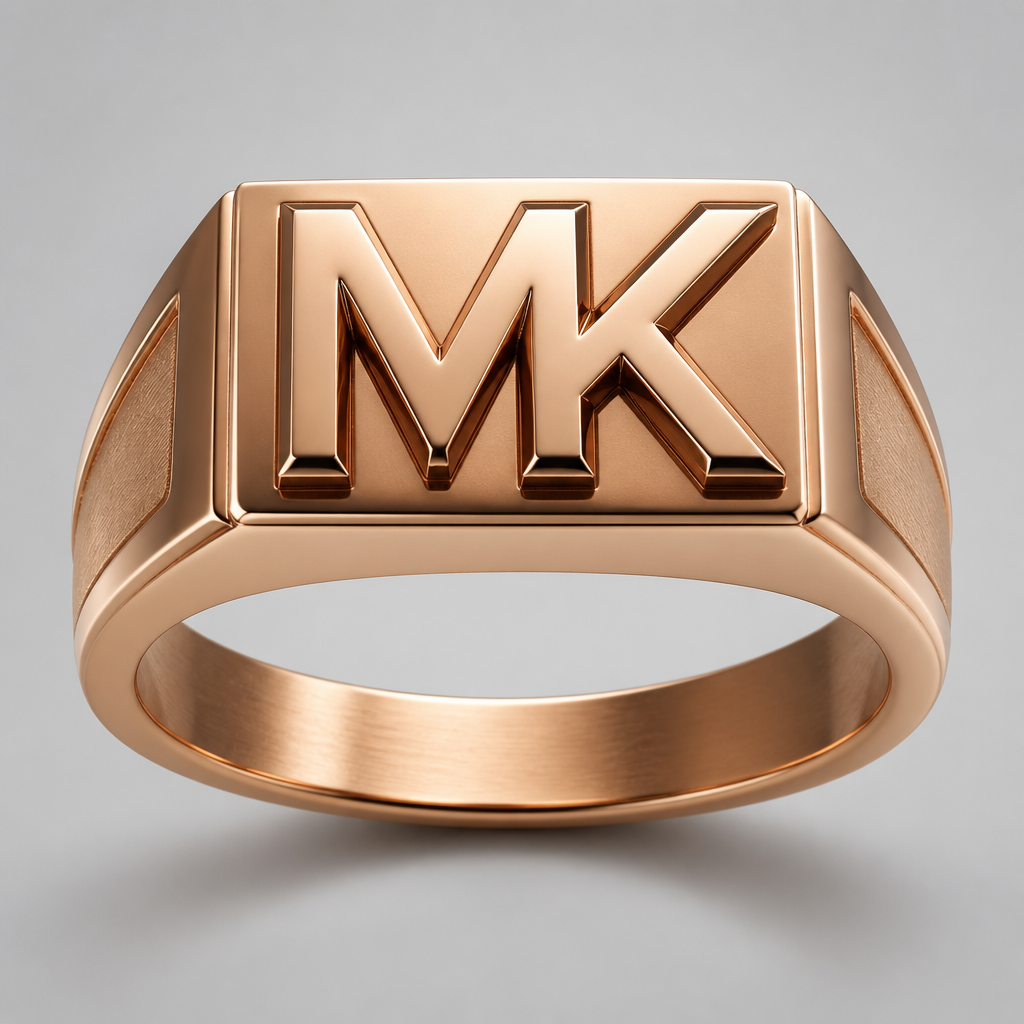 A women's ring. make a letter ring mk for gents in rose gold 18k
photorealistic jewelry design, A women's ring. make a letter ring mk for gents in rose gold 18k, modern style, just the design no text