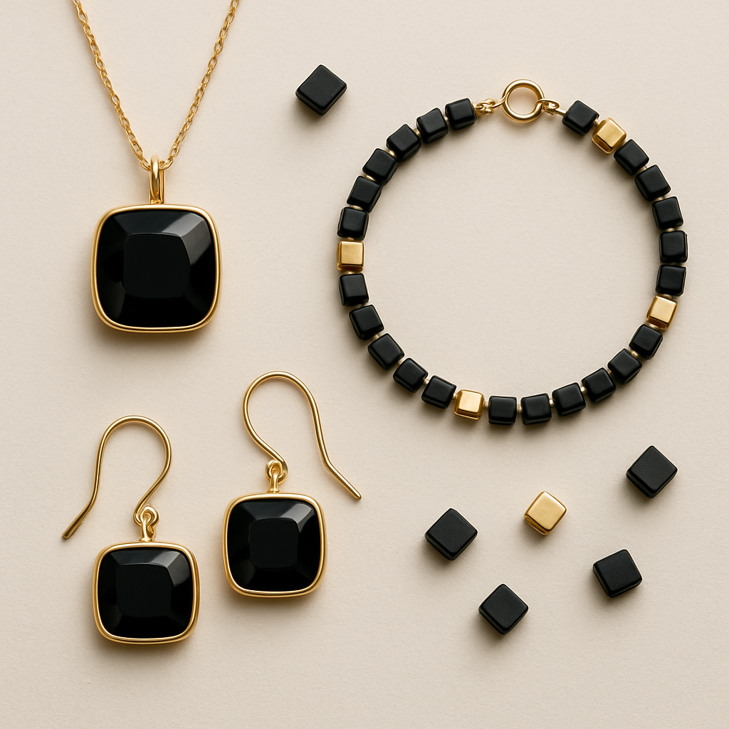 Some gems and square small square beads blacks and golds 
