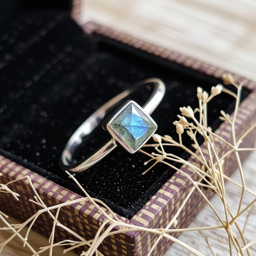 Labrodite square stone set in silver ring