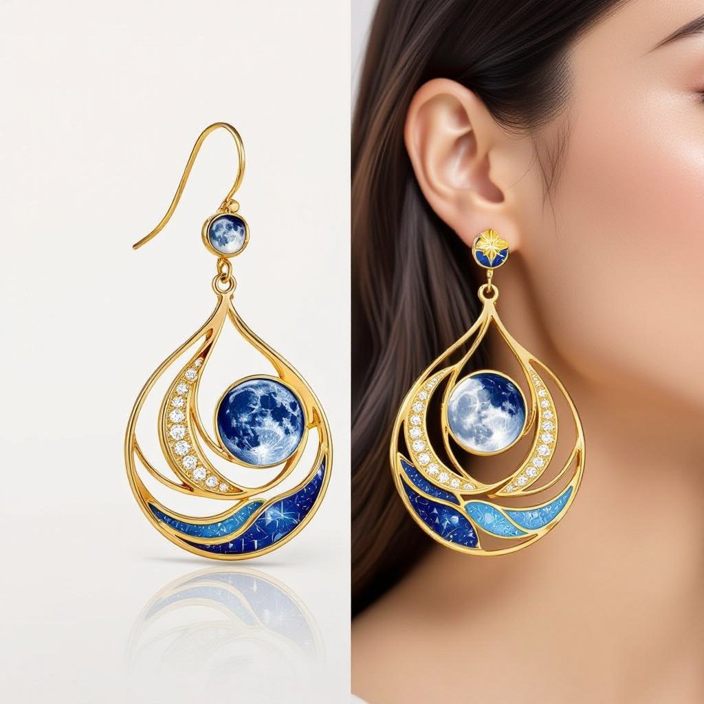 Серьги в золоте без камней фазы луны длинные серьги плавные формы