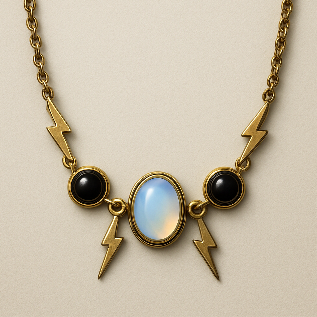 Opalite and onyx collar linked with lightening bolts