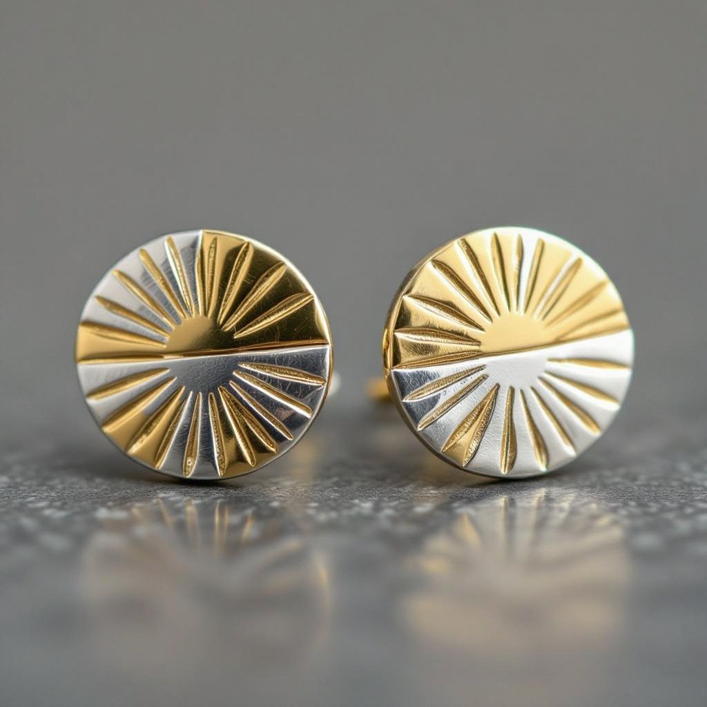 Золотые серьги полукруг половинка горящего солнца мятое неровное золото лучи волнистые другая половинка круга серебряная 