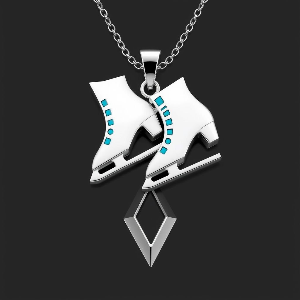 Pendant silver with stylized ice figure skating skates. Remove boots and leave only lowest part of skates. Add turquoise
