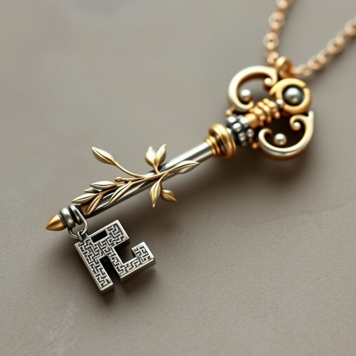 Old skeleton key shape gold and silver tones with olive branch turning on leg and keffieh print on the tip