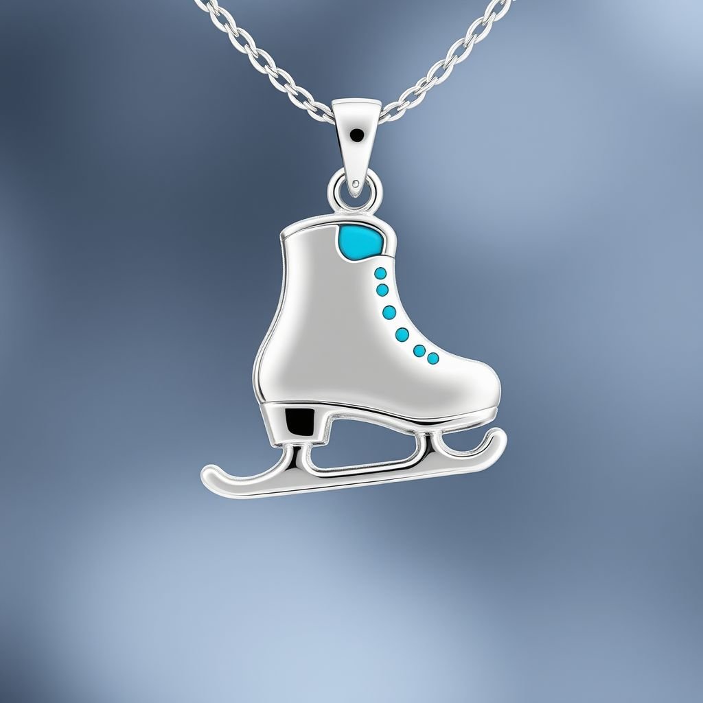 Pendant silver with stylized ice figure skating single skate . Remove boots and leave only lowest part of skates. Add turquoise